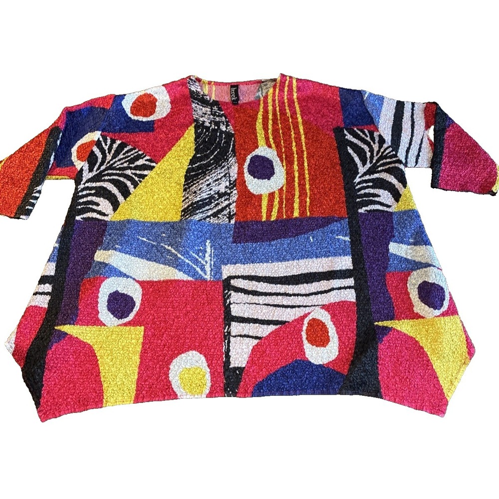 Berek Women's Top One Size Multicolor Abstract Print Funky Maximalism Retro 80s
